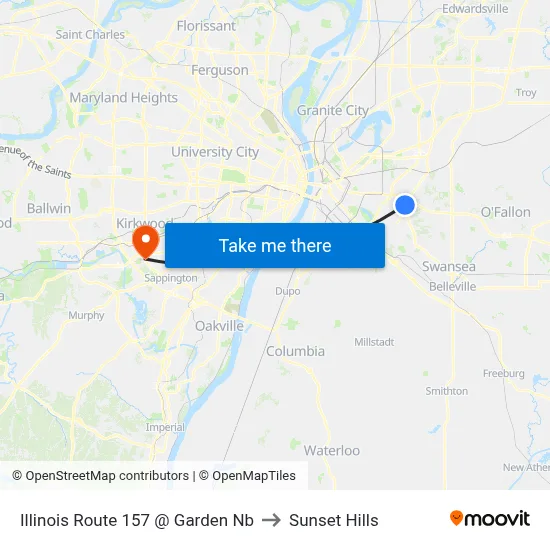 Illinois Route 157 @ Garden Nb to Sunset Hills map