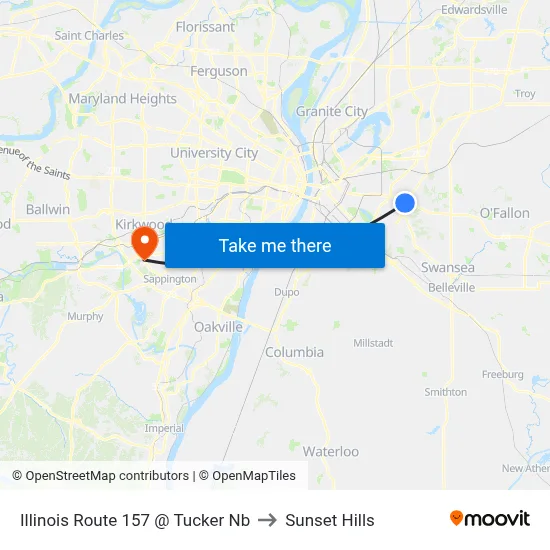Illinois Route 157 @ Tucker Nb to Sunset Hills map