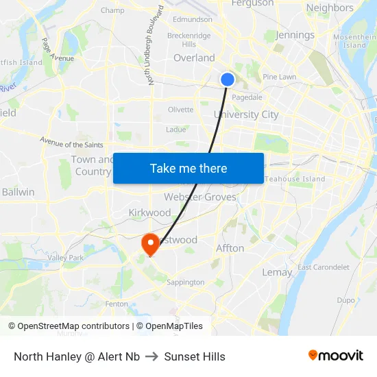 North Hanley @ Alert Nb to Sunset Hills map
