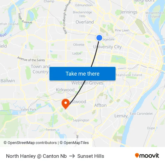 North Hanley @ Canton Nb to Sunset Hills map