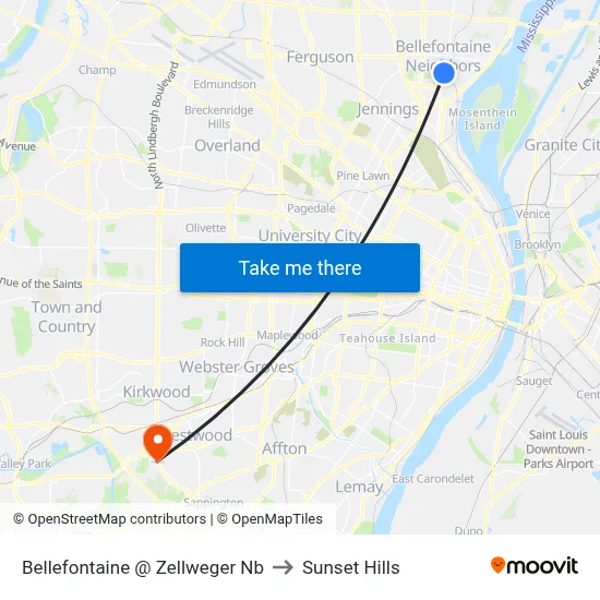 Bellefontaine @ Zellweger Nb to Sunset Hills map