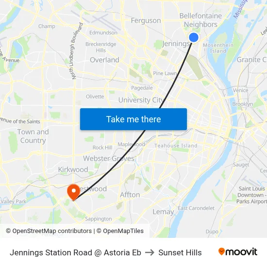 Jennings Station Road @ Astoria Eb to Sunset Hills map