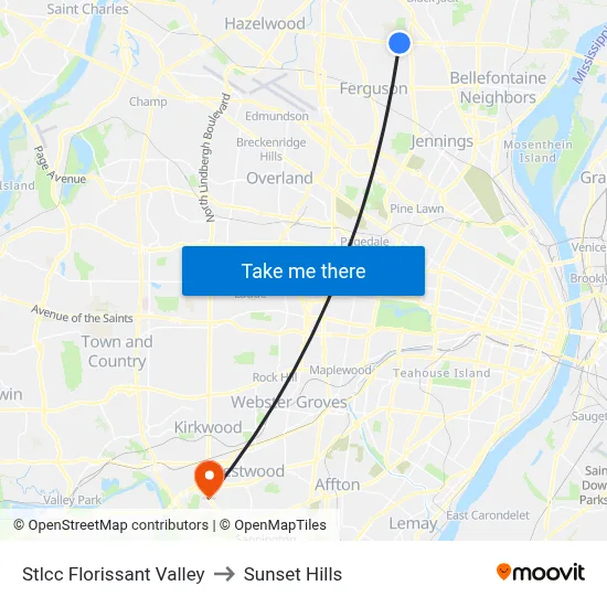 Stlcc Florissant Valley to Sunset Hills map