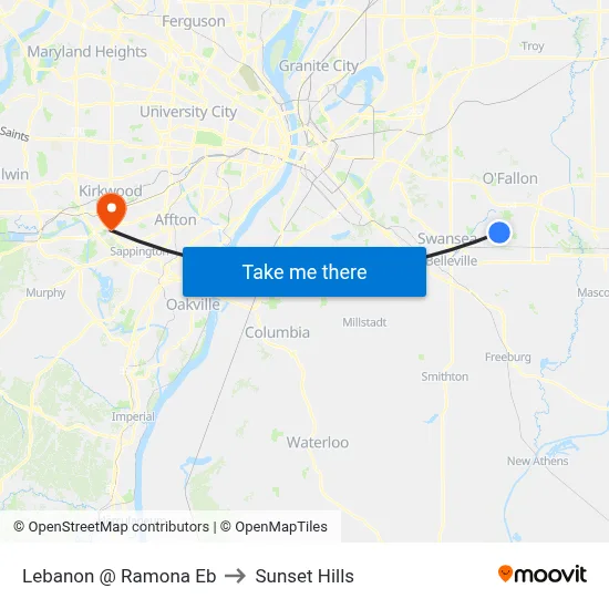 Lebanon @ Ramona Eb to Sunset Hills map
