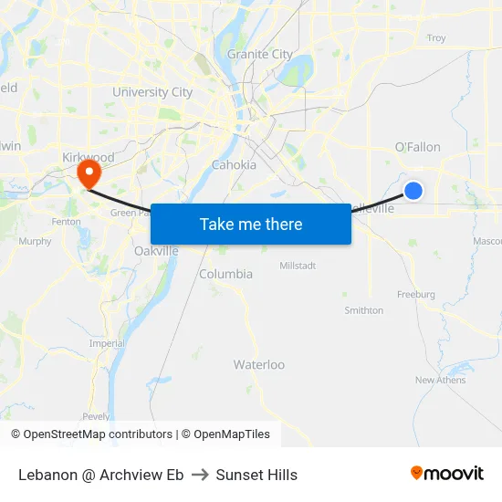 Lebanon @ Archview Eb to Sunset Hills map