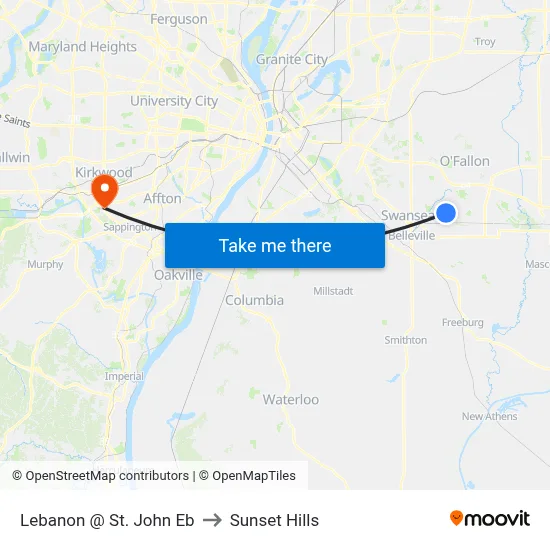 Lebanon @ St. John Eb to Sunset Hills map