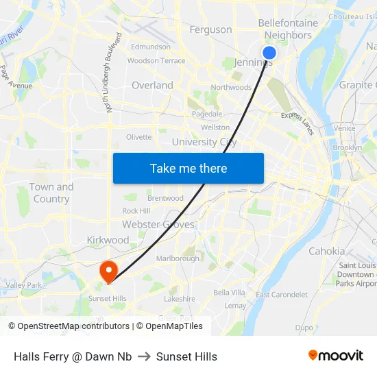 Halls Ferry @ Dawn Nb to Sunset Hills map