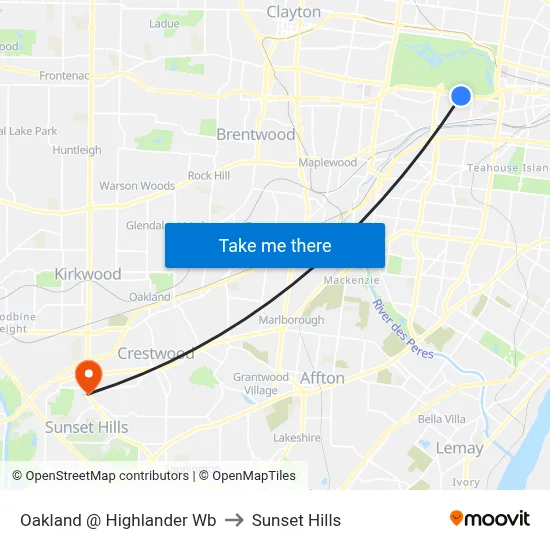 Oakland @ Highlander Wb to Sunset Hills map