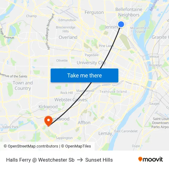 Halls Ferry @ Westchester Sb to Sunset Hills map
