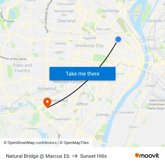 Natural Bridge @ Marcus Eb to Sunset Hills map