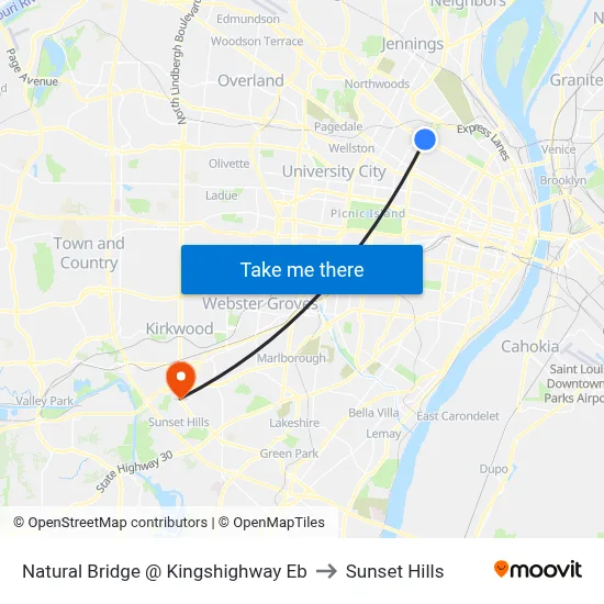 Natural Bridge @ Kingshighway Eb to Sunset Hills map
