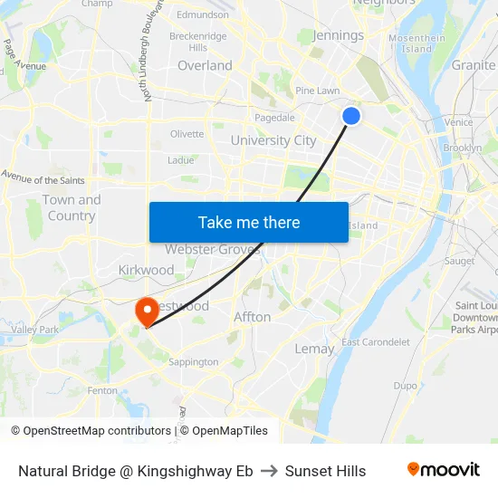 Natural Bridge @ Kingshighway Eb to Sunset Hills map