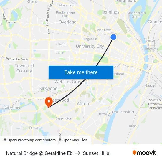 Natural Bridge @ Geraldine Eb to Sunset Hills map