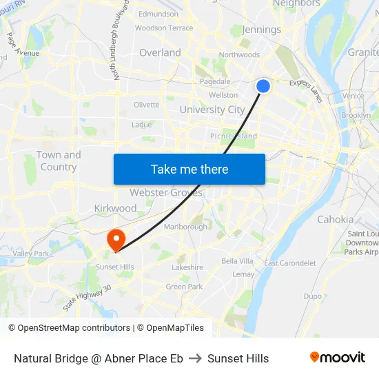 Natural Bridge @ Abner Place Eb to Sunset Hills map