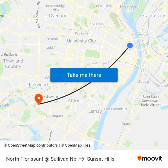 North Florissant @ Sullivan Nb to Sunset Hills map