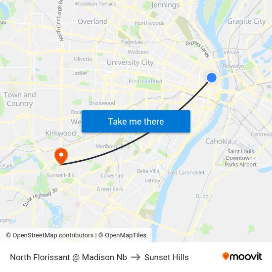 North Florissant @ Madison Nb to Sunset Hills map