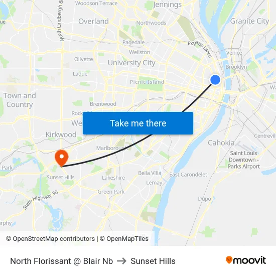 North Florissant @ Blair Nb to Sunset Hills map