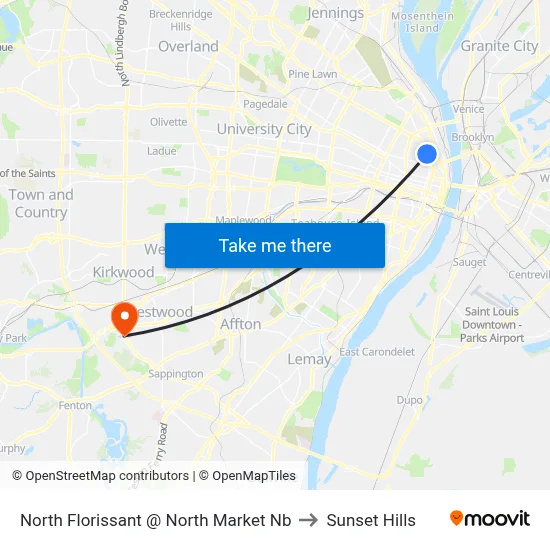 North Florissant @ North Market Nb to Sunset Hills map
