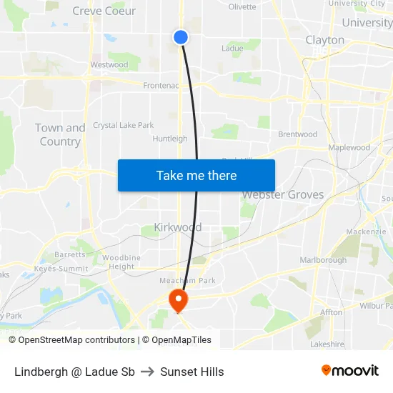 Lindbergh @ Ladue Sb to Sunset Hills map