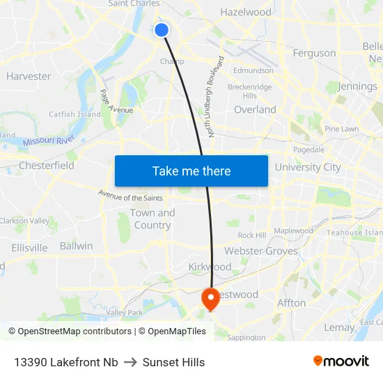 13390 Lakefront Nb to Sunset Hills map
