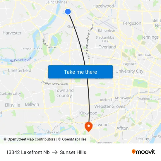 13342 Lakefront Nb to Sunset Hills map