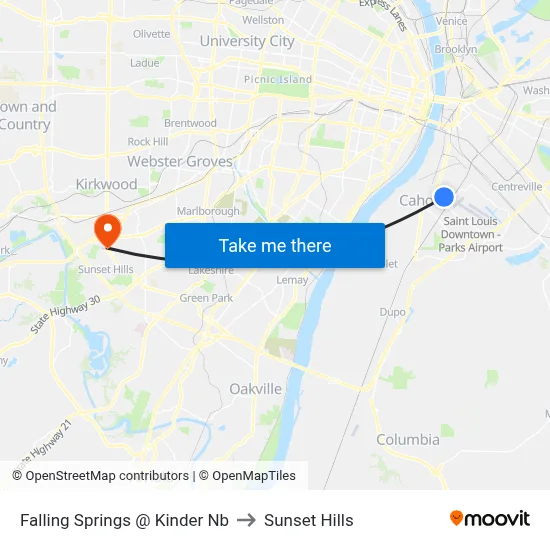 Falling Springs @ Kinder Nb to Sunset Hills map