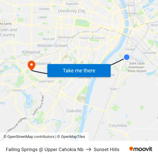 Falling Springs @ Upper Cahokia Nb to Sunset Hills map