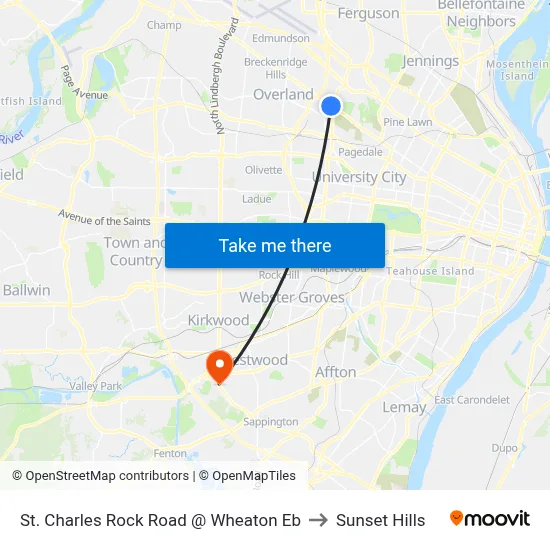 St. Charles Rock Road @ Wheaton Eb to Sunset Hills map
