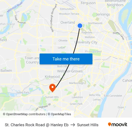 St. Charles Rock Road @ Hanley Eb to Sunset Hills map