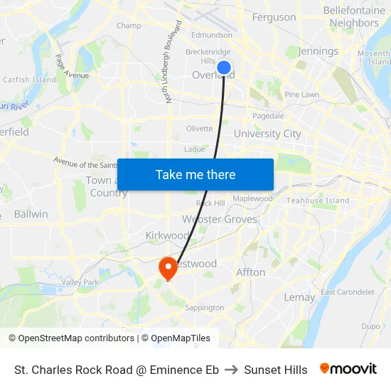 St. Charles Rock Road @ Eminence Eb to Sunset Hills map