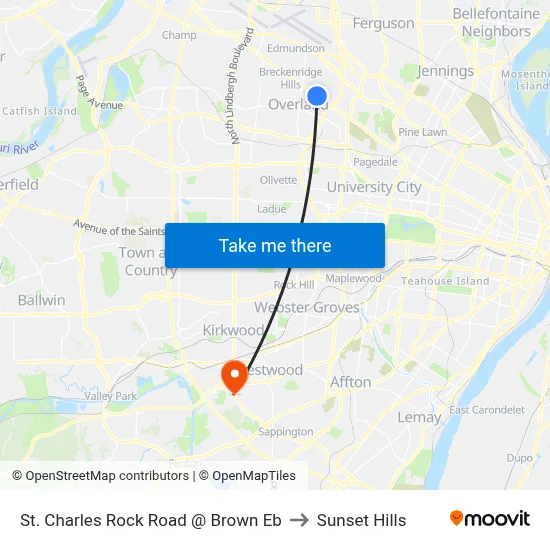 St. Charles Rock Road @ Brown Eb to Sunset Hills map