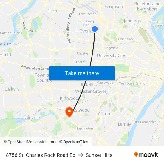 8756 St. Charles Rock Road Eb to Sunset Hills map