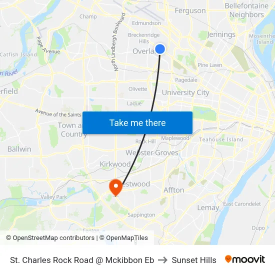 St. Charles Rock Road @ Mckibbon Eb to Sunset Hills map