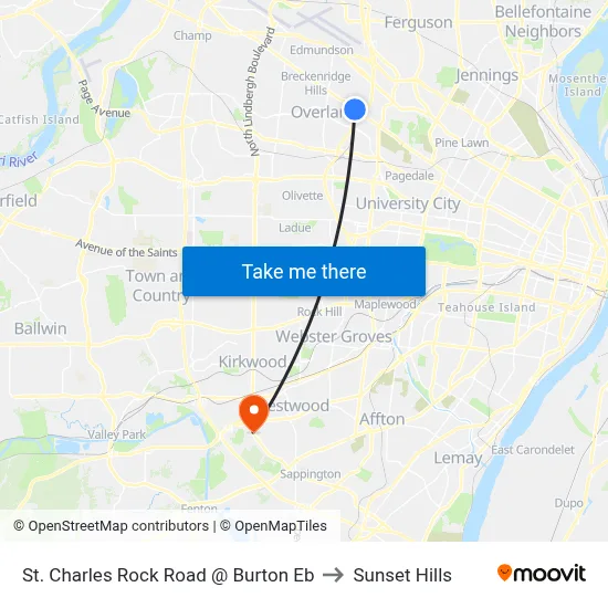 St. Charles Rock Road @ Burton Eb to Sunset Hills map