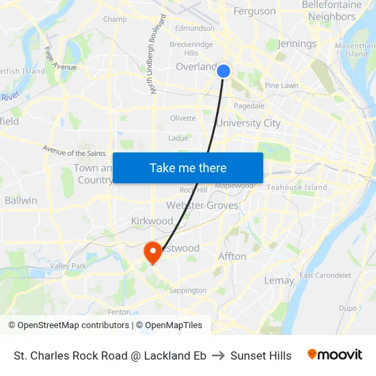 St. Charles Rock Road @ Lackland Eb to Sunset Hills map
