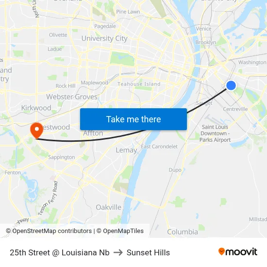 25th Street @ Louisiana Nb to Sunset Hills map