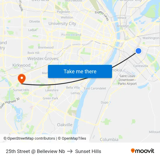 25th Street @ Belleview Nb to Sunset Hills map