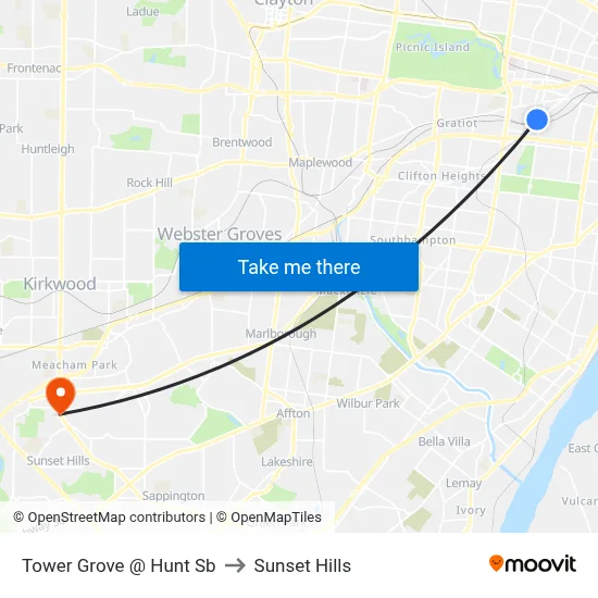 Tower Grove @ Hunt Sb to Sunset Hills map