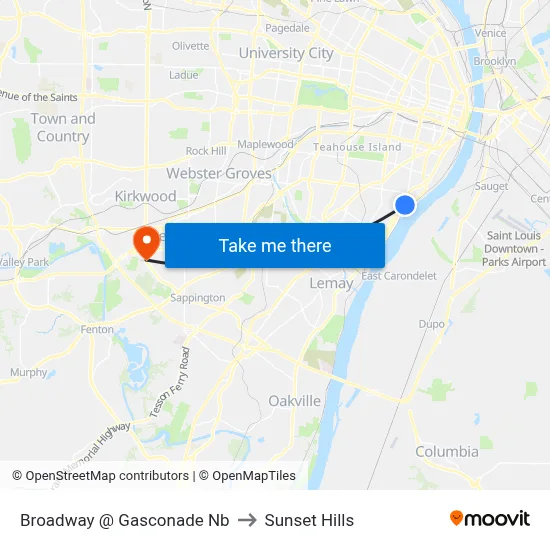 Broadway @ Gasconade Nb to Sunset Hills map
