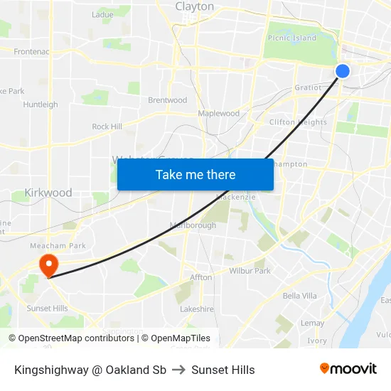 Kingshighway @ Oakland Sb to Sunset Hills map
