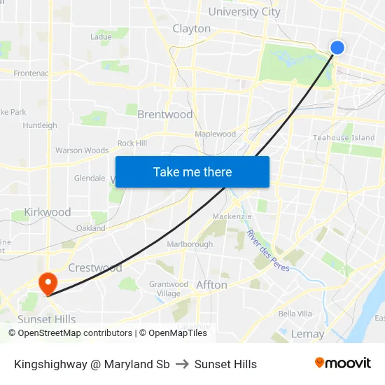 Kingshighway @ Maryland Sb to Sunset Hills map