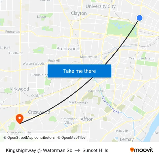 Kingshighway @ Waterman Sb to Sunset Hills map