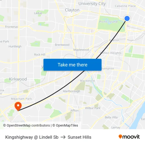 Kingshighway @ Lindell Sb to Sunset Hills map