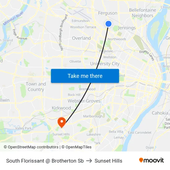 South Florissant @ Brotherton Sb to Sunset Hills map