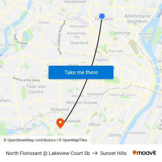 North Florissant @ Lakeview Court Sb to Sunset Hills map