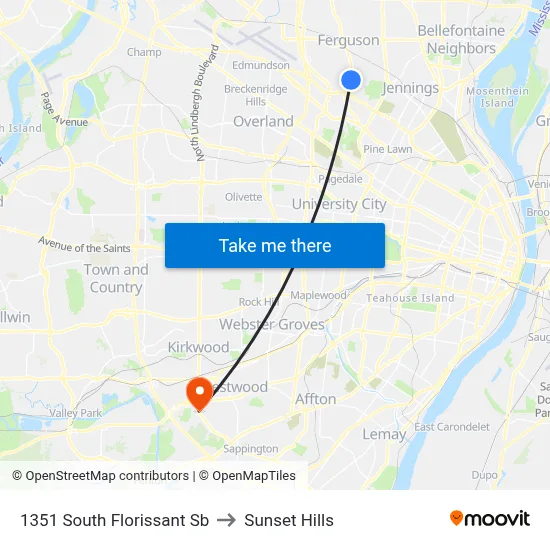 1351 South Florissant Sb to Sunset Hills map