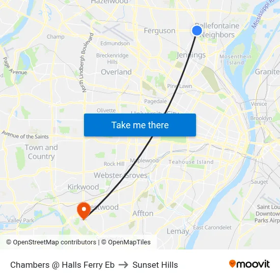 Chambers @ Halls Ferry Eb to Sunset Hills map
