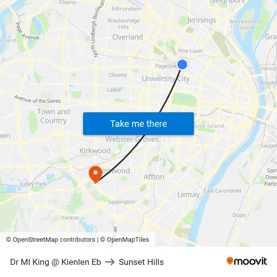 Dr Ml King @ Kienlen Eb to Sunset Hills map