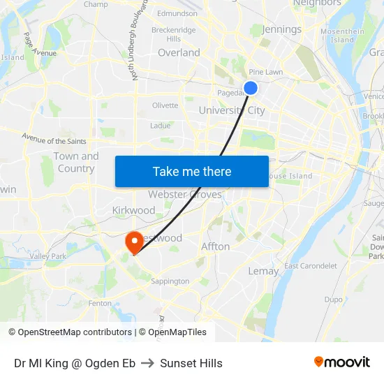 Dr Ml King @ Ogden Eb to Sunset Hills map