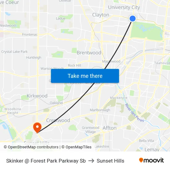 Skinker @ Forest Park Parkway Sb to Sunset Hills map